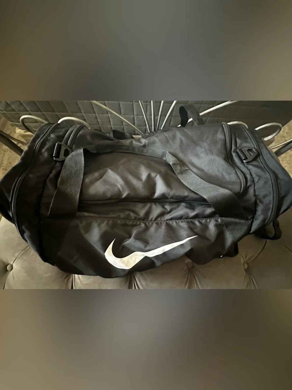 Nike Black Duffel Bag with White Swoosh